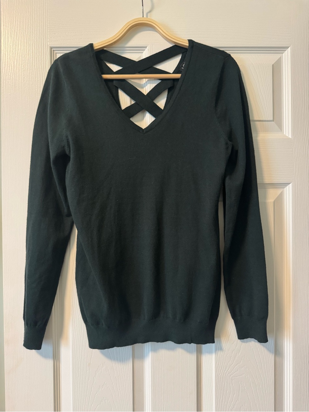 Love Ellie Criss Cross Back V-Neck Sweater in Deep Green - small